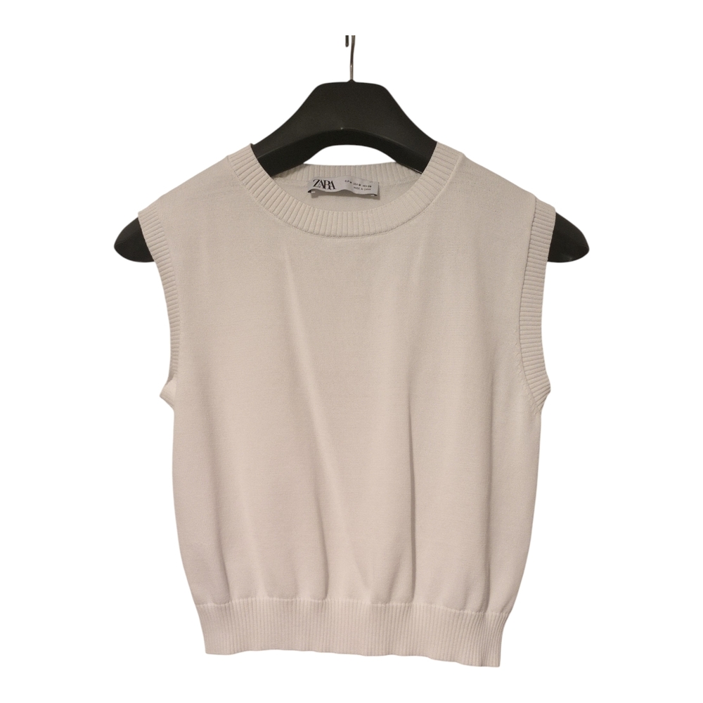 Zara White Ribbed-Trim Sleeveless Knit Tan